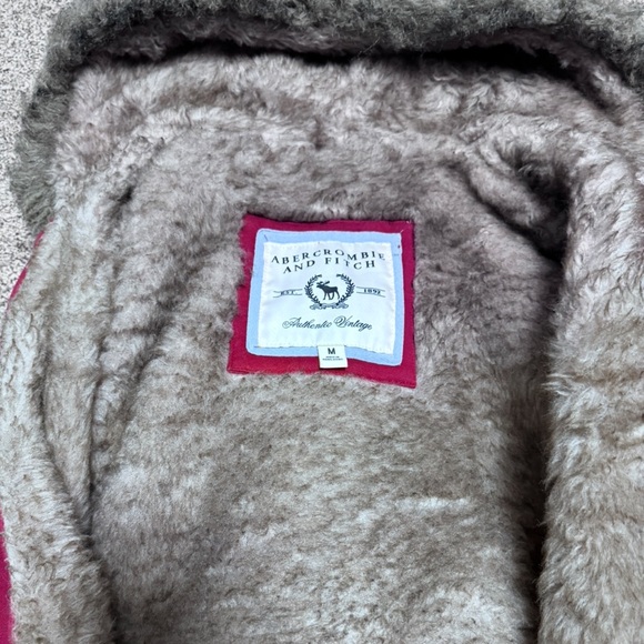 Abercrombie & Fitch Y2K Vintage Faux-Fur Trim Red Zip Hoodie - Picture 3 of 4